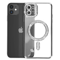 Avizar Coque Diamant pour iPhone 11 Protection MagSafe Contour Strass Argent