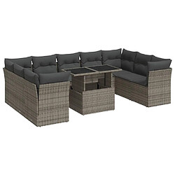 vidaXL Salon de jardin avec coussins 10 pcs gris résine tressée