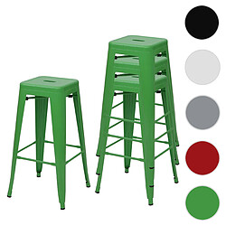 Mendler 4x Tabouret de bar HWC-A73, pour comptoir, métal, style industriel, empilable ~ vert