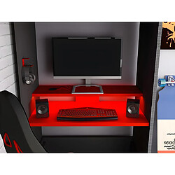 Vente-Unique Lit mezzanine gamer 90 x 200 cm - Avec bureau et rangements - Avec LEDs - Anthracite et rouge + matelas - WARRIOR pas cher