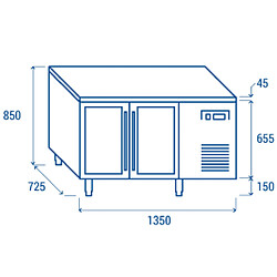 Acheter COOLHEAD Table Réfrigérée Positive 2 Portes Vitrées GN 1/1 - Profondeur 725 - Cool Head