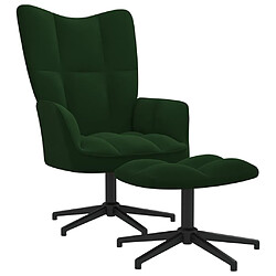 vidaXL Chaise de relaxation avec tabouret Vert foncé Velours