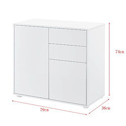 Helloshop26 Commode avec 2 tiroirs 2 portes 74 x 79 x 36 cm blanc brillant 03_0006817