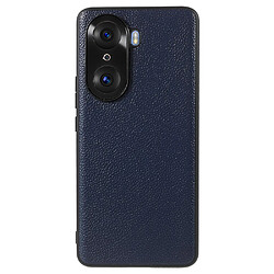 Coque en TPU + cuir véritable texture litchi bleu pour Honor 60 Pro