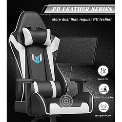 Fauteuil de Bureau Ergonomique - BIGZZIA Siège Gamer avec appui-tête et oreiller lombaires - Inclinable 90 °-155 ° - Noir et Blanc