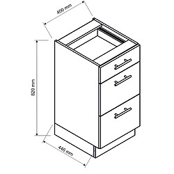 Pegane Meuble bas de cuisine avec 3 tiroirs coloris blanc - longueur 40 x profondeur 44,60 x hauteur 82 cm