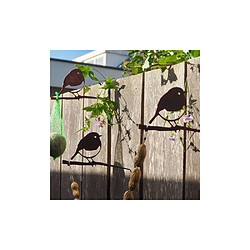 Metalbird Oiseaux à planter mini rouge -gorge en acier corten (Lot de 3).