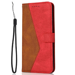 Etui en PU + TPU rayure bicolore avec support marron/rouge pour votre Samsung Galaxy A31 SM-A315F/DS (International)