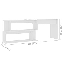 vidaXL Bureau d'angle Blanc 200x50x76 cm Bois d'ingénierie pas cher