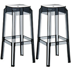 Decoshop26 Lot de 2 tabourets de bar intérieur ou exterieur design moderne plastique noir transparent 10_0004150 