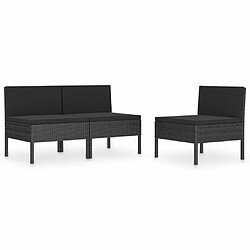 Maison Chic Lot de 3 Chaises de jardin,Fauteuil d'extérieur avec coussins Résine tressée Noir -MN93167