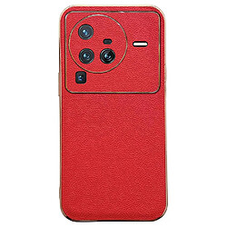 Coque en TPU + cuir véritable électroplaqué pour votre Vivo X80 Pro 5G - rouge