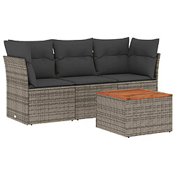 Maison Chic Ensemble de 4 Tables et chaises d'extérieur avec coussins,Salon de jardin gris résine tressée -GKD532331