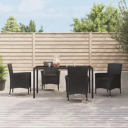 vidaXL Ensemble à manger de jardin coussins 5pcs Noir Résine tressée