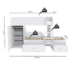 Acheter Le Quai Des Affaires Lit superposé TWIN 90x190 avec armoire et tiroirs + 2 sommiers / Blanc