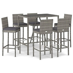 Maison Chic Ensemble de bar de jardin 7 pcs et coussins,Table + chaises + coussins d'extérieur gris poly rotin -GKD994421