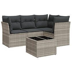 vidaXL Salon de jardin 5 pcs avec coussins gris clair résine tressée