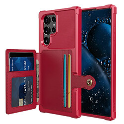 Coque en TPU + PU avec béquille et porte-carte rouge pour Samsung Galaxy S22 Ultra 5G