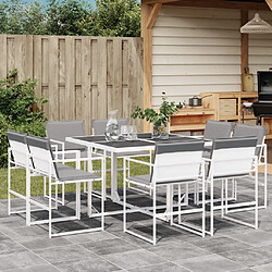 vidaXL Ensemble à manger de jardin avec coussins 9 pcs blanc textilène