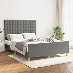 Maison Chic Lit adulte - Cadre Structure de lit avec tête de lit Contemporain Gris foncé 140x190 cm Tissu -MN28145