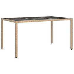 Maison Chic Table de jardin | Table d'extérieur 150x90x75 cm Verre trempé/résine tressée Beige -GKD88869