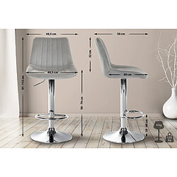 Avis Decoshop26 Lot de 2 tabourets de bar réglable en hauteur pivotant à 360° assise en velours gris couture verticale pied métal chromé 10_0004427