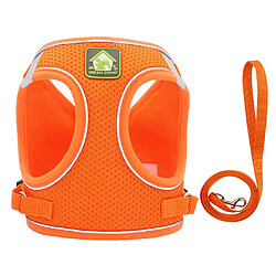 Harnais Pour Chien En Filet Sans Traction Avec Laisse Avec Gilet Rembourré Orange