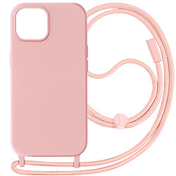 Avizar Coque Cordon pour iPhone 15 Lanière Tour du Cou 80cm série Corda Rose