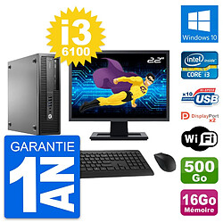 PC HP 800 G2 SFF Ecran 22" Intel i3-6100 RAM 16Go Disque 500Go Windows 10 Wifi - Occasion