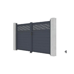 Acheter Vente-Unique Portail électrique battant aluminium semi plein à motifs L305 x H181 cm anthracite - BAZIO