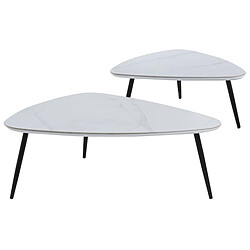 Acheter Pegane Table basse gigogne en céramique blanche, pieds en métal noir - Longueur 150 x profondeur 80 x hauteur 35 cm