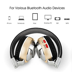 Wewoo Oreillette Bluetooth or pour iPhone, Samsung, HTC, Sony et autres Smartphones Stéréo Qualité Sonore V4.2 Casque, Distance: 10m, Soutien 3.5mm Audio Entrée & FM pas cher