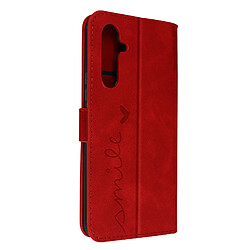 Avizar Pochette pour Galaxy A54 5G Motif Smile Folio Fonction Support Vidéo Rouge