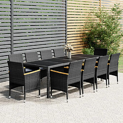 vidaXL Ensemble à manger de jardin 11 pcs résine tressée gris