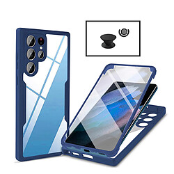 PHONECARE Kit Coque Anti-Crash 360 Protection + 1 GripHolder + 1 Support GripHolder Noir pour Samsung Galaxy S22 Ultra 5G - Bleu Foncé