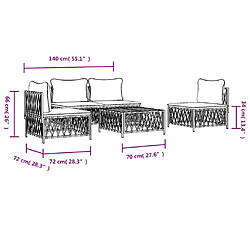 vidaXL Salon de jardin avec coussins 5 pcs blanc acier pas cher