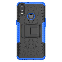 Wewoo Coque Pour Galaxy A10s Texture de pneu TPU antichoc + PC Housse de protection avec support bleu