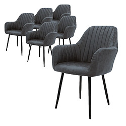 ML-Design Lot de 6 chaises salle à manger rembourrée anthracite avec accoudoirs en simili