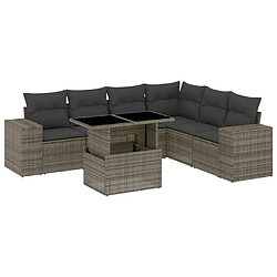 vidaXL Salon de jardin avec coussins 7 pcs gris résine tressée