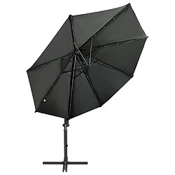 Helloshop26 Parasol meuble de jardin déporté avec mât et lumières led 300 cm anthracite 02_0008515