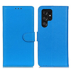 Etui en PU texture litchi bleu pour Samsung Galaxy S22 Ultra