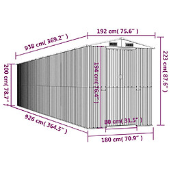 Helloshop26 Abri de jardin cabane cabanon maison de stockage remise extérieur hangar outils robuste clair 192 x 938 x 223 cm acier galvanisé gris 02_0022264 pas cher