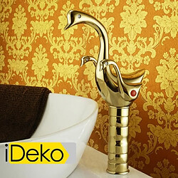 iDeko®Robinet Mitigeur lavabo salle de bain cygne doré & Flexible