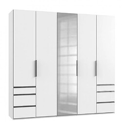 Inside 75 Armoire LISBETH 4 portes 6 tiroirs blanc miroir central 250 x 236 cm hauteur