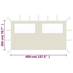 vidaXL Paroi latérale de belvédère avec fenêtres 4x2 m Crème pas cher