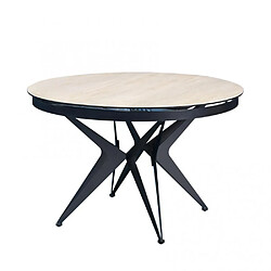 Inside 75 Table de repas ronde extensible RIVIERA plateau céramique beige piétement métal noir