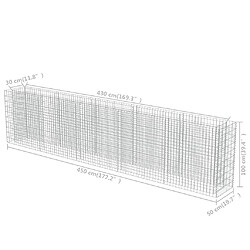 vidaXL Lit surélevé à gabion Acier galvanisé 450x50x100 cm pas cher