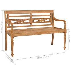 Acheter vidaXL Banc Batavia avec coussin crème 120 cm Bois de teck massif