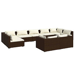 Maison Chic Salon de jardin 9 pcs + coussins - Mobilier/Meubles de jardin - Table et chaises d'extérieur Marron Résine tressée -MN34219