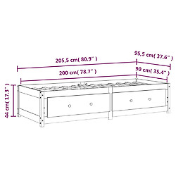 vidaXL Lit de jour sans matelas gris 90x200 cm bois de pin massif pas cher